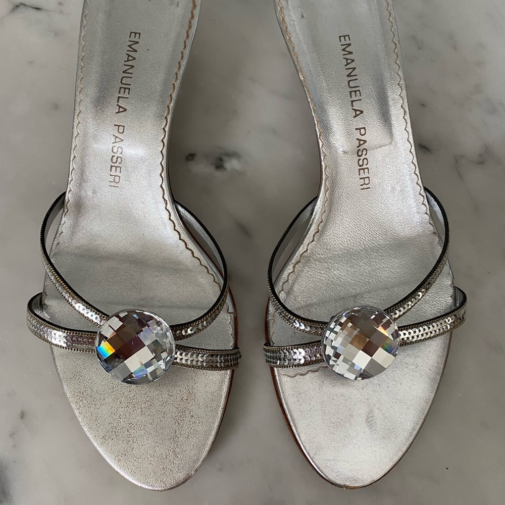 Silver Crystal Kitten Heels